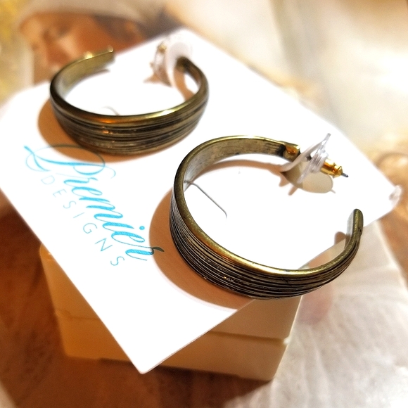 NEW Premier Designs Antiqued Brass Textured Hoop Earrings - Picture 5 of 6